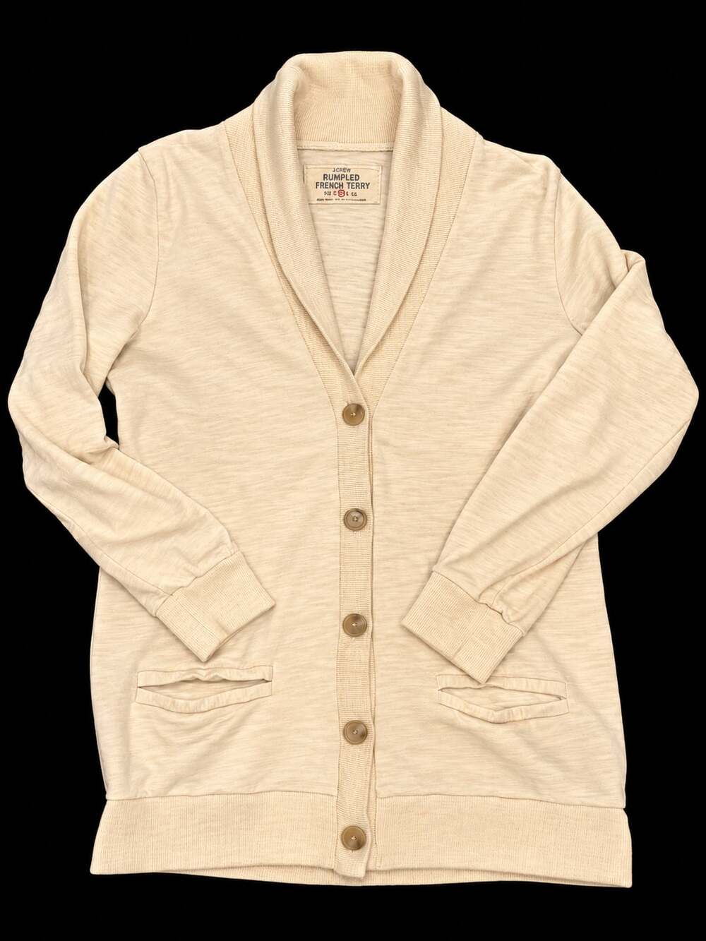 J.Crew Rumpled French Terry Cardigan Size M Cream Shawl Collar